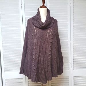 H&M Brown Wool Blend Turtle Neck Sweater, Poncho,O/S